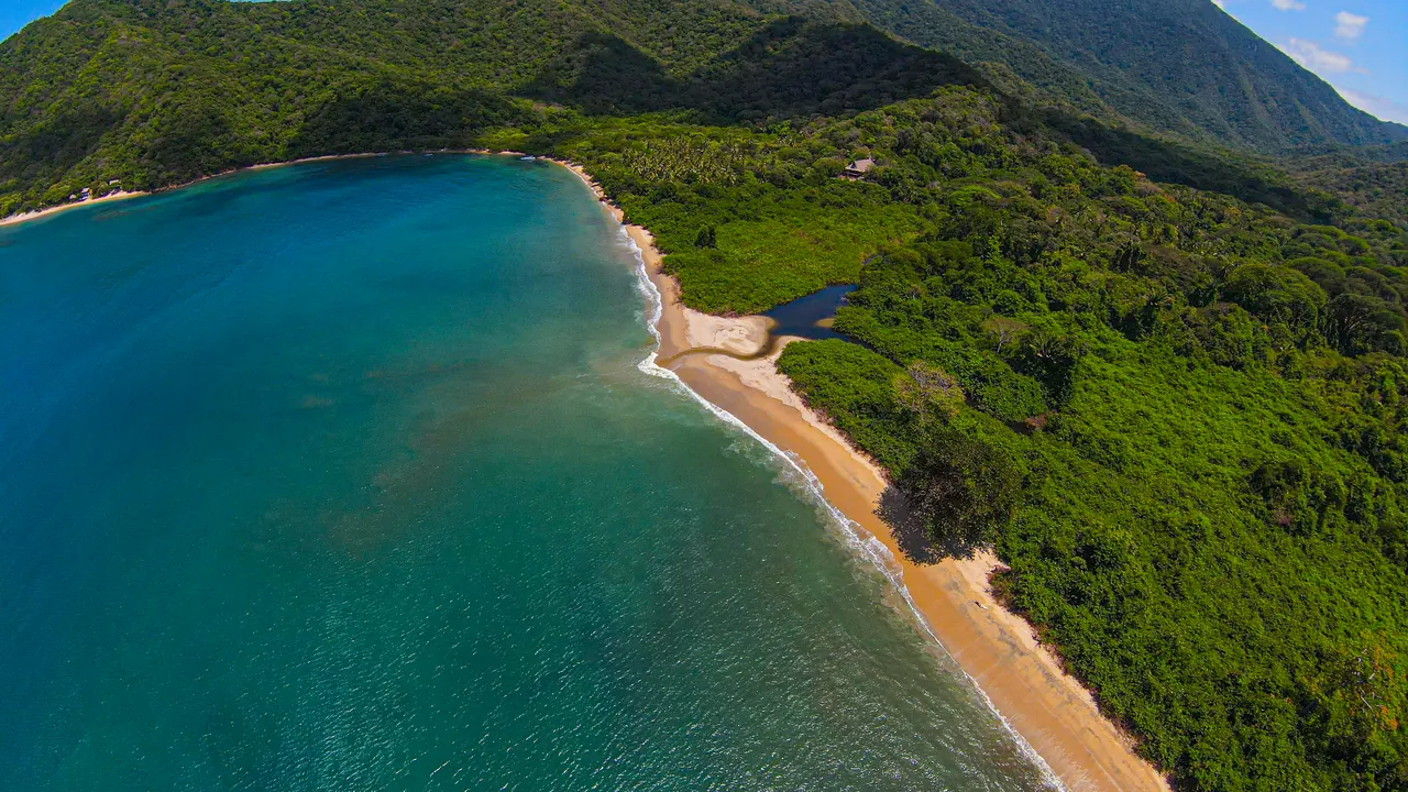 Playa de arena de Cinto entre el mar y la selva.