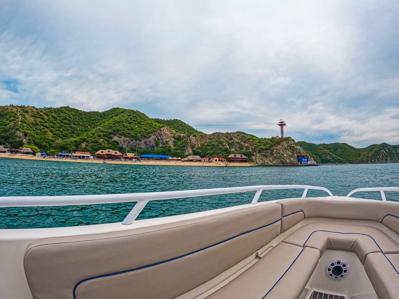 The boat's deck in front of Playa Blanca.