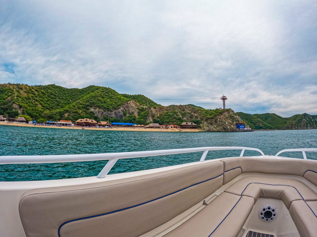 The bow of the boat approaching Playa Cristal beach.