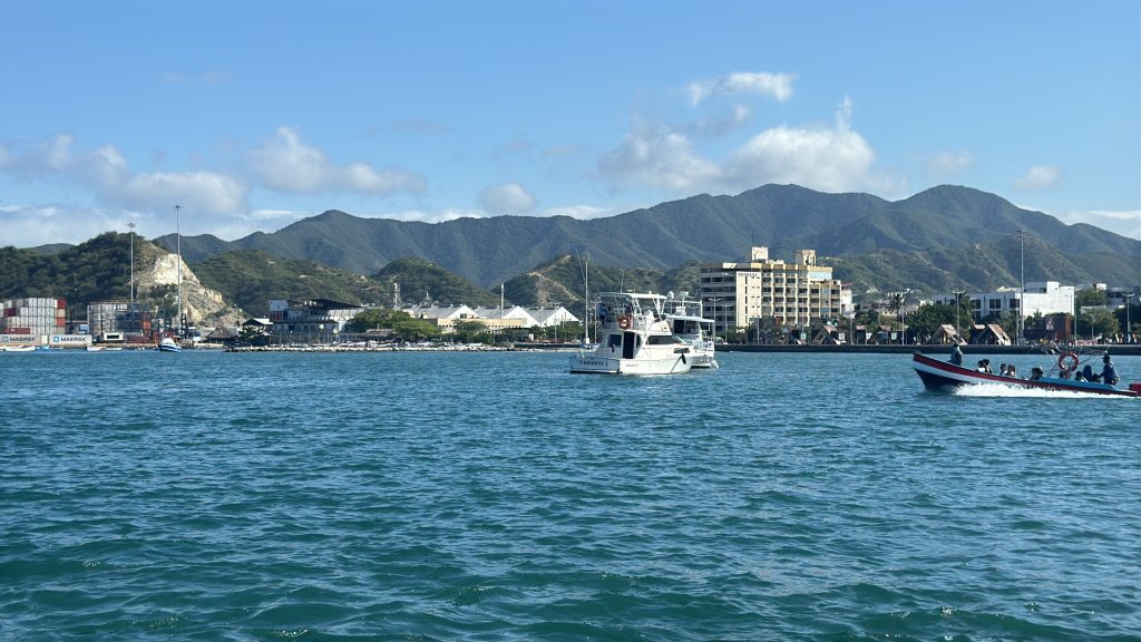 Santa Marta's coastline with buildings facing the ocean.