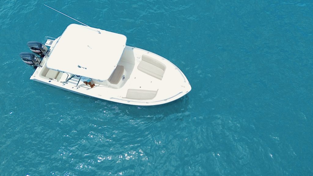 Aerial view of the boat in the Caribbean Sea.