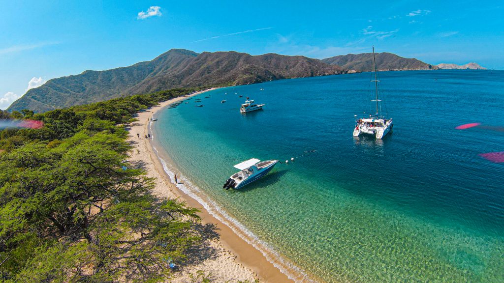 Bahía Concha, seen from the air, with its crescent-shaped beach.