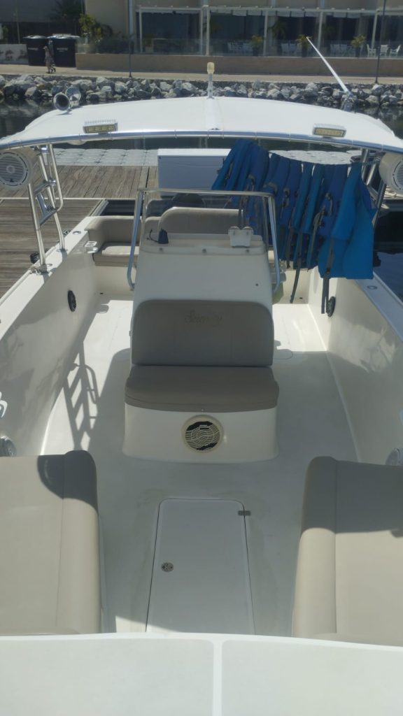 Deck and seats of the "Serenity" boat.